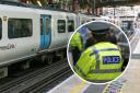 Thameslink train and police officer stock images.