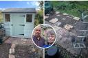 Before (left) and after the shed was stolen on the afternoon of Wednesday, October  16.