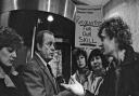 Mick Gosling with sewing machinists and trade leader Ron Todd in 1984