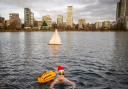 Swimmers braved the cold temperatures on Christmas day.