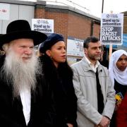 Rabbi Herschel Gluck OBE speaks at a Stand Up to Racism event earlier this year.