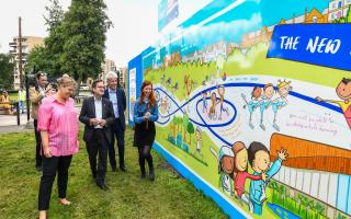 Leader elect of Waltham Forest council Grace Williams, Cllr Paul Osborn, Lee Valley Regional Park Authority Chief Executive Shaun Dawson, and artist Alice Druitt