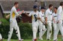 Rainham's Jon O'Neill (left) and Jas Hothi celebrate a victory in the T-Rippon Mid-Essex League (pic: Gavin Ellis/TGS Photo).