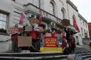 Members of the community union ACORN protest at Hackney Town Hall