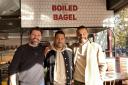 Yoav Baumgarten. Alon Kubi and Neaz Bhuiyan at the opening  of B Bagel in Swain's Lane, near Hampstead Heath