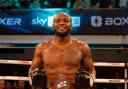 Viddal Riley celebrates winning the English cruiserweight title. Image: Boxxer/Lawrence Lustig