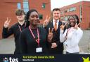 Cardinal Pole celebrates second consecutive shortlisting for TES Schools Awards. Left to Right: Tommy - Head Student; Shiphrah - Head Student; Mr Adam Hall - Headteacher; Oyin - Head Student.