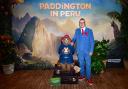 Hugh Bonneville meets Madame Tussauds' latest figure on the red carpet at the Paddington in Peru premiere.