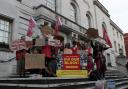 Members of the community union ACORN protest at Hackney Town Hall