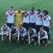 Leyton Orient line up in special commemorative shirts before their match with Bromley (pic Phil Ranson)