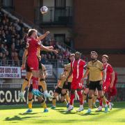 Leyton Orient's Brandon Cooper wins a header against Wrexham. Picture: JAMES MANNING/PA