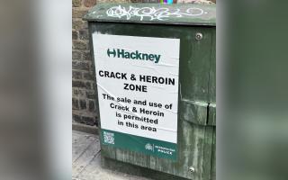 A poster appears to show Hackney Council promoting a 'crack and heroin zone' - but this has no association with the council